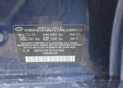 2014 Hyundai Elantra Se z USA, uszkodzony, nr VIN 5NPDH4AE4EH541946